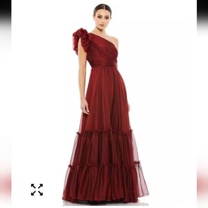 MacDougall Burgundy Chiffon One Shoulder Tiered Gown Sz 2 NWT